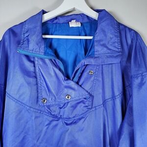 Vintage Windbreaker Jacket Mens Medium Pullover Blue 80s 90s Y2K Retro Coat Shel
